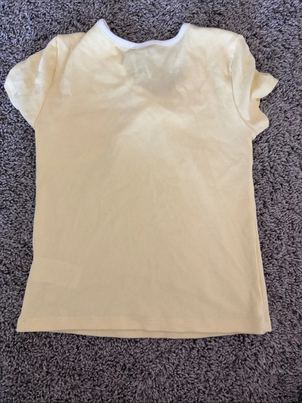 Old Navy Pale Yellow Ribbed Short-Sleeve Top with White Trim